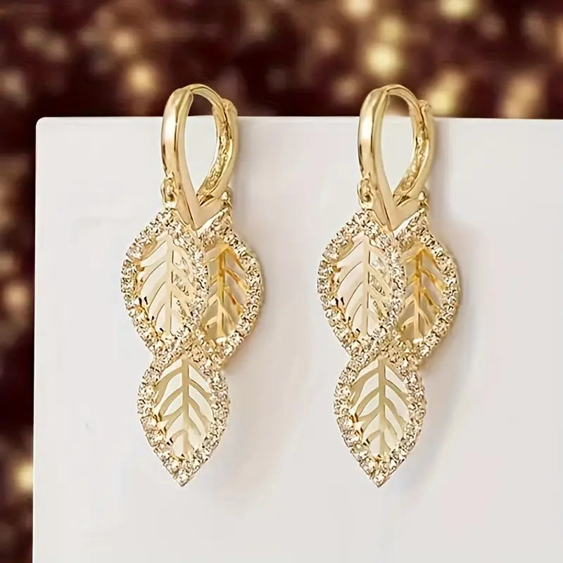Elegant Drop Earrings Golden Leaf Design.