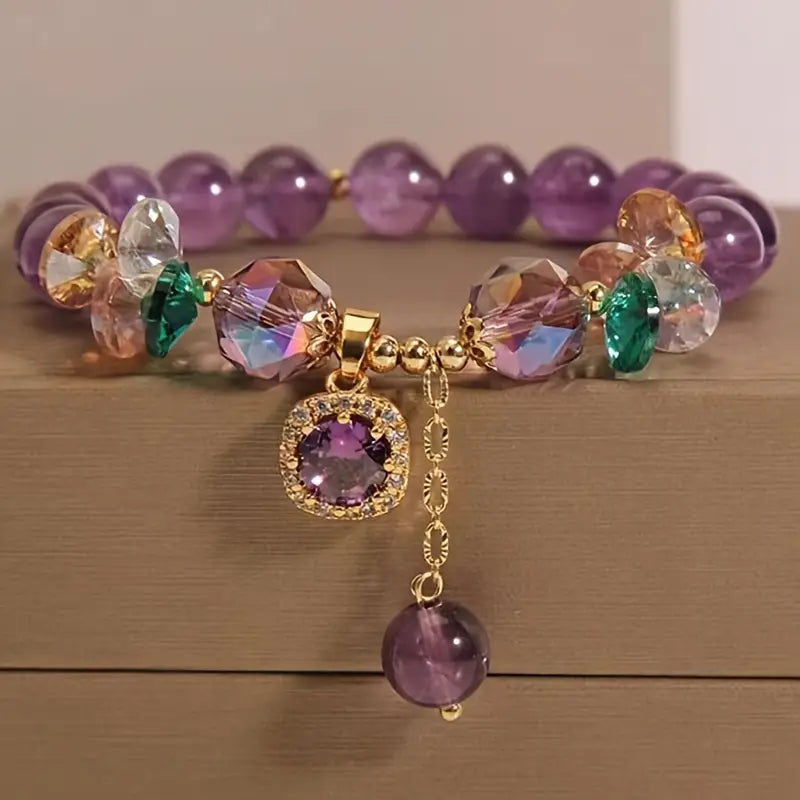Elegant Retro Amethyst Bead Bracelet.
