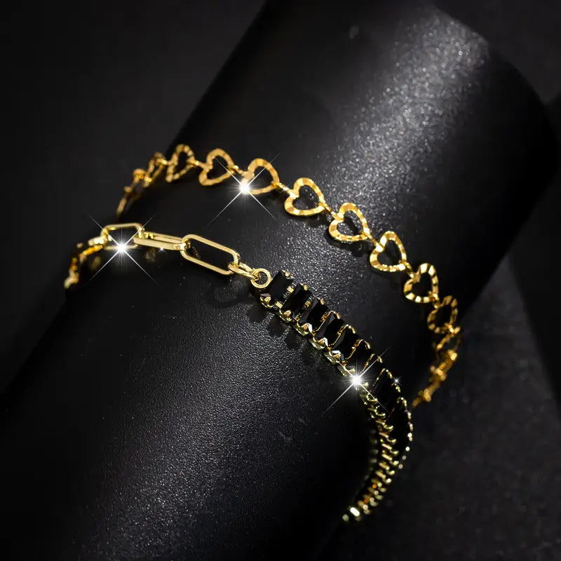 2pcs Spring/Summer Women's Fashion Heart Tennis Bracelet Jewelry Set, Vintage Gothic Style Halloween Bracelets.