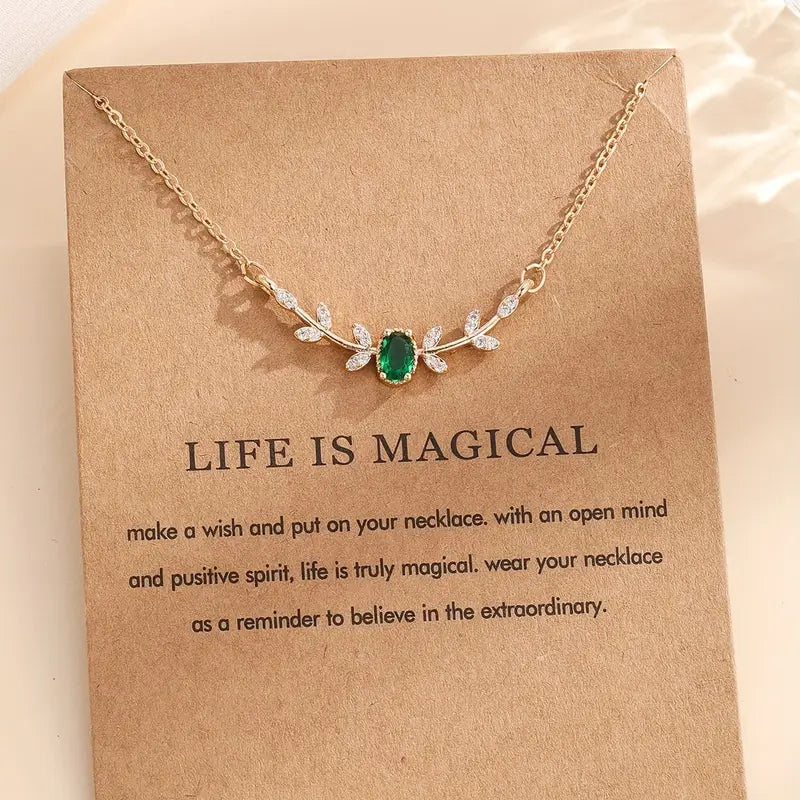 Elegant Copper Leaf & Branch Necklace with Cubic Zirconia for Women.