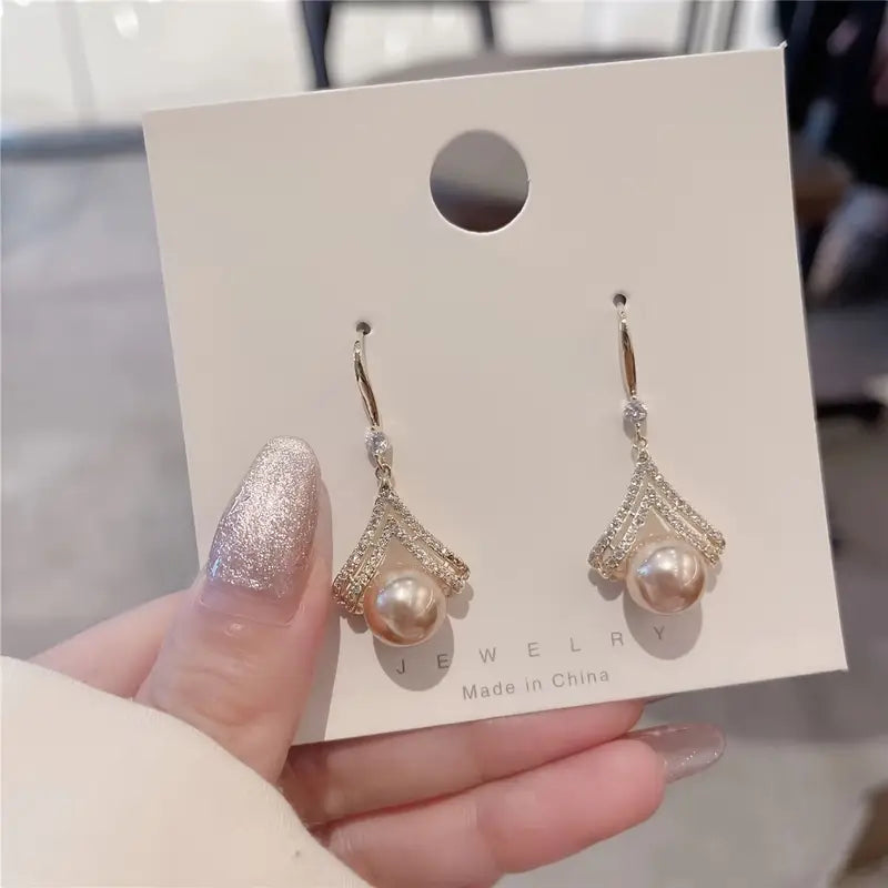 Elegant Celestial-Symbol Themed Drop Earrings with Synthetic January Birthstone Pearl.