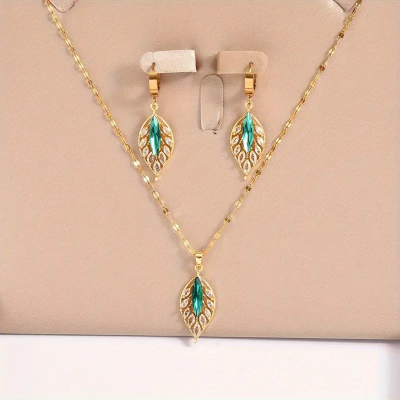 3pcs/set Luxury Stainless Steel Retro Leaves Necklace