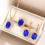 Luxurious 4pcs Square Jewelry Set for Women - Stainless Steel with Synthetic May Birthstone, Perfect for Casual Attire & Gifting
