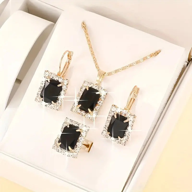 Luxurious 4pcs Square Jewelry Set for Women - Stainless Steel with Synthetic May Birthstone, Perfect for Casual Attire & Gifting