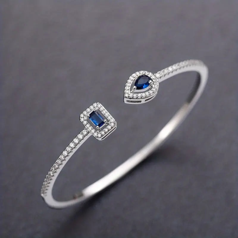 Elegant Geometric Cuff Bracelet with Sparkling Cubic Zirconia - Chic Women's Fashion Jewelry for Everyday & Festivals