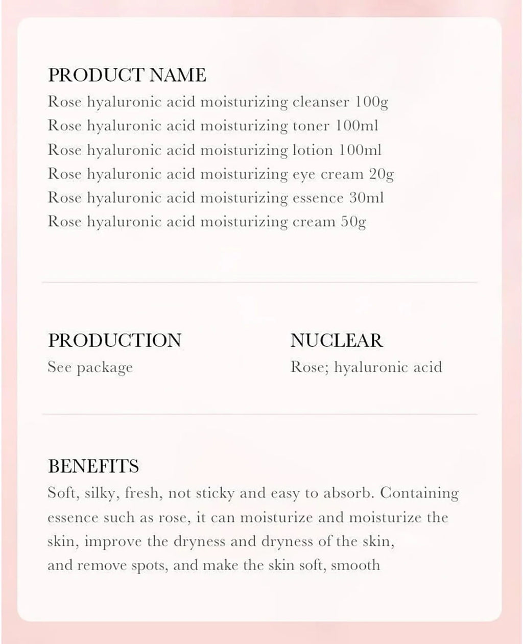 Bioaqua Rose Hyaluronic Acid Moisturizing 6 Pcs Skin Care Set