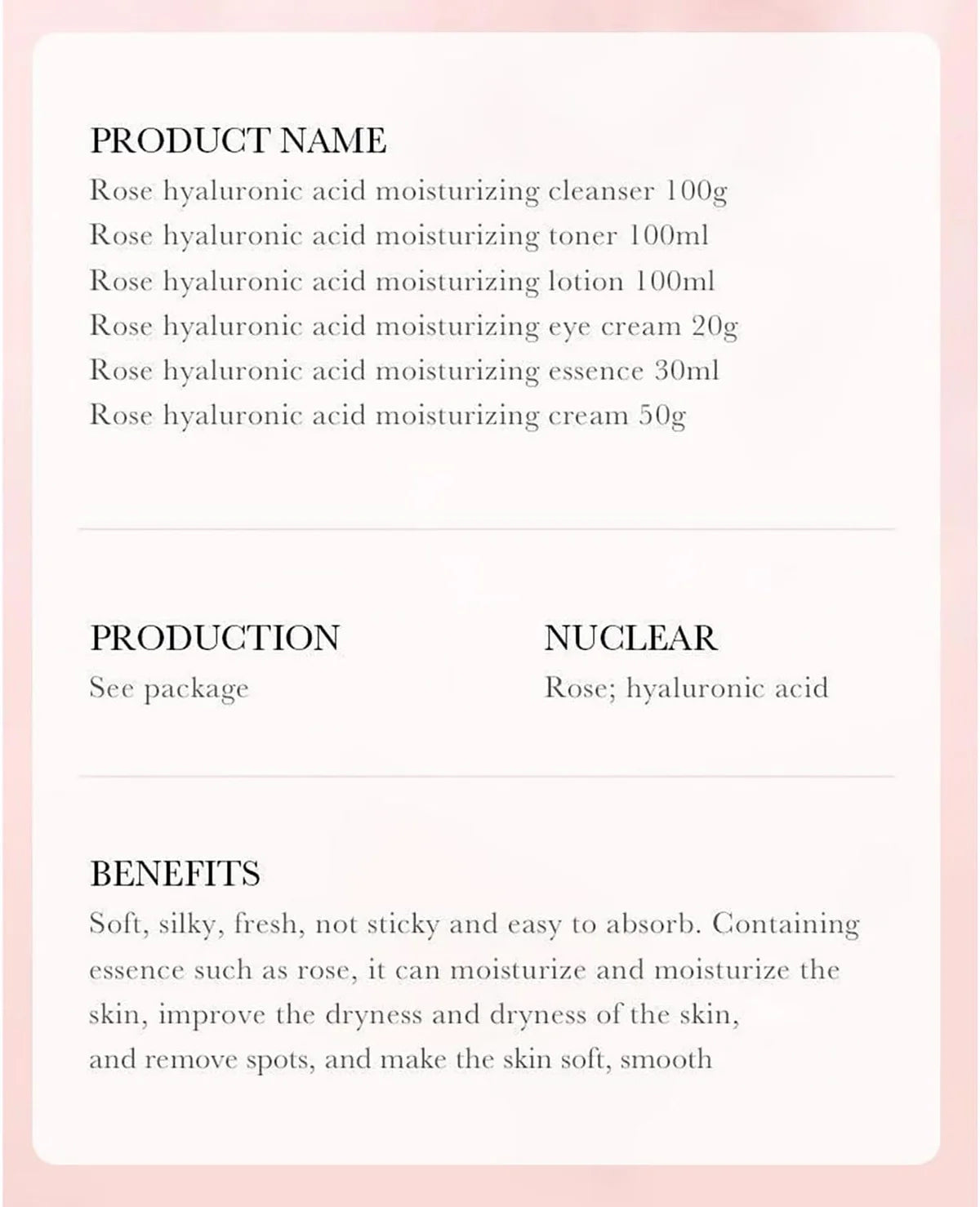 Bioaqua Rose Hyaluronic Acid Moisturizing 6 Pcs Skin Care Set