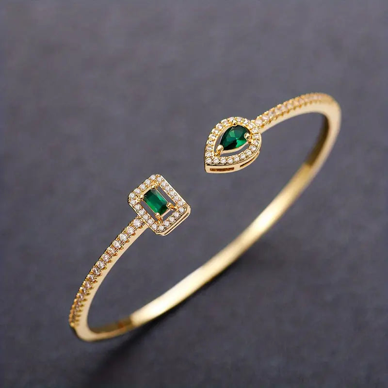 Elegant Geometric Cuff Bracelet with Sparkling Cubic Zirconia - Chic Women's Fashion Jewelry for Everyday & Festivals