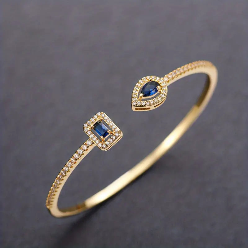 Elegant Geometric Cuff Bracelet with Sparkling Cubic Zirconia - Chic Women's Fashion Jewelry for Everyday & Festivals