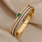 Elegant Stainless Steel Double Row Green Bracelet - Perfect Gift for Her, All-Season Wear