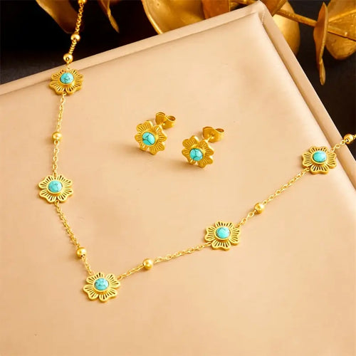 Elegant Temperament Women Jewelry Set with Stainless Steel Golden Chain Including Necklace, Earrings, Party Jewelry Gifts