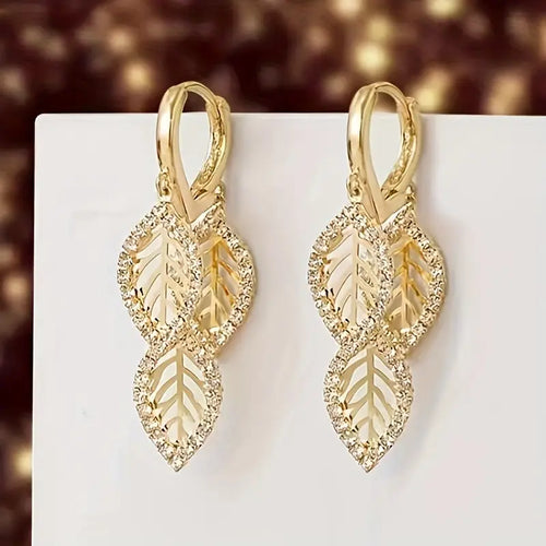 Elegant Drop Earrings Golden Leaf Design