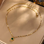 1pc Vintage Style 18K Golden Plated Necklace with Roman Numeral Pendant, Blue Rhinestone Accents, 304 Stainless Steel, Simple Elegance for Daily Wear & Parties