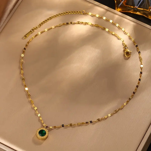 1pc Vintage Style 18K Golden Plated Necklace with Roman Numeral Pendant, Blue Rhinestone Accents, 304 Stainless Steel, Simple Elegance for Daily Wear & Parties