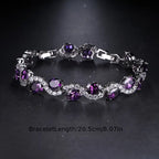 Radiant Luxury Purple Oval Link Bracelet - Exquisite Silvery Craftsmanship with Dazzling Zirconia Stones.