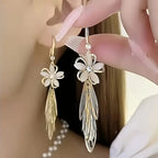 Elegant Uv-Coated Alloy Drop Earrings with Tassel Design - Stainless Steel Studs.