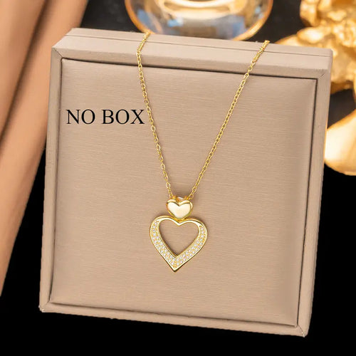 3pcs Elegant 18K Golden Plated Stainless Steel Heart Pendant Necklace and Earrings Set