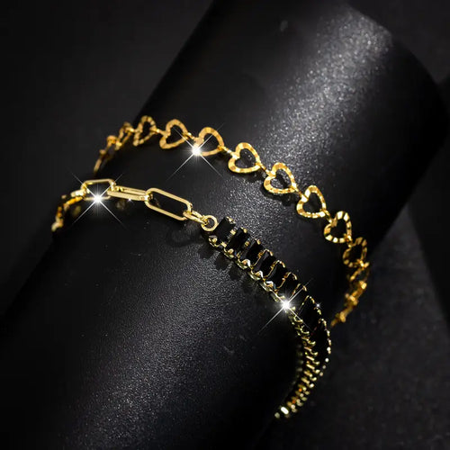 2pcs Spring/Summer Women's Fashion Heart Tennis Bracelet Jewelry Set, Vintage Gothic Style Halloween Bracelets