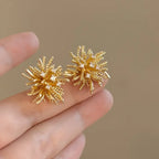 1 Pair Women'S Elegant Floral-like Stud Earrings - Golden-Tone Floral Accent.
