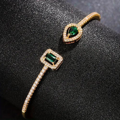 Elegant Geometric Cuff Bracelet with Sparkling Cubic Zirconia - Chic Women's Fashion Jewelry for Everyday & Festivals