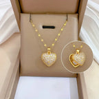 1pc 18K Golden Plated Heart-Shaped Clasp Pendant Necklace with Synthetic Zirconia.