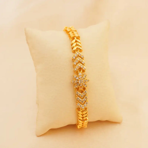 1pc Elegant 24K Golden Plated Copper Bracelet with Synthetic Zirconia for Women