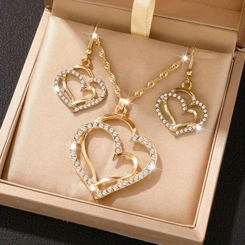 3pcs Women'S Heart Rhinestone Jewelry Set