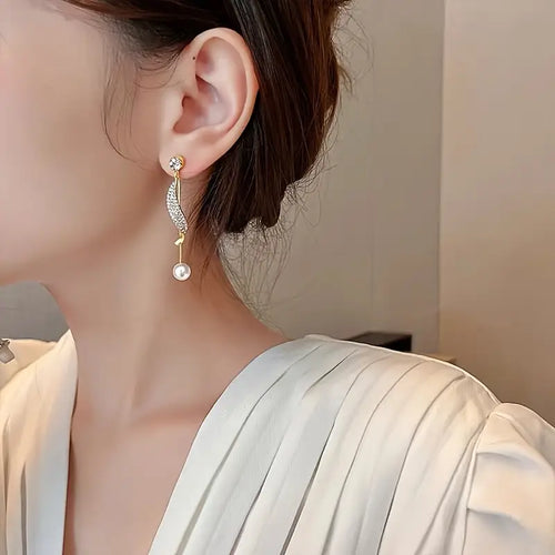 Elegant Geometric Imitation Pearl Tassel Dangle Earrings, Vintage Style