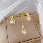 1 Set Fashion Fox Tail Flower Design Titanium Steel Necklace and Earrings.