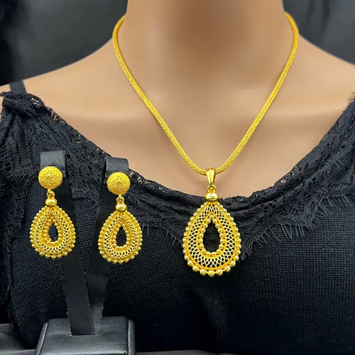 1 Necklace + 1 Pair of Earrings Simple Arabian Style Jewelry Set