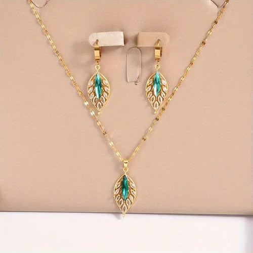 3pcs/set Luxury Stainless Steel Retro Leaves Necklace