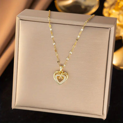 3pcs Elegant Heart Pendant Necklace and Earrings Set