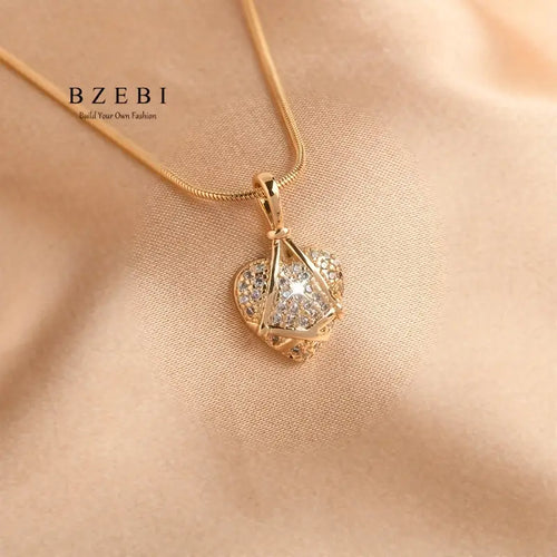 BZEBI 18K Golden Plated Cubic Synthetic Zirconia Necklace for Women