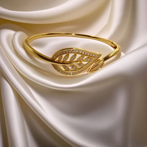 Radiant Brilliance Women's Golden-Tone Leaf Design Bracelet - 3D Inlay & Metal Mirror Finish