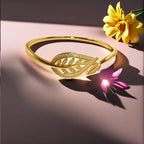 Radiant Brilliance Women's Golden-Tone Leaf Design Bracelet - 3D Inlay & Metal Mirror Finish.