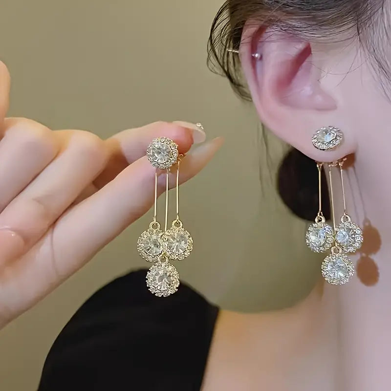 Exquisite Multi-Layered Synthetic Synthetic Zirconia Earrings.