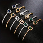 Elegant Geometric Cuff Bracelet with Sparkling Cubic Zirconia - Chic Women's Fashion Jewelry for Everyday & Festivals