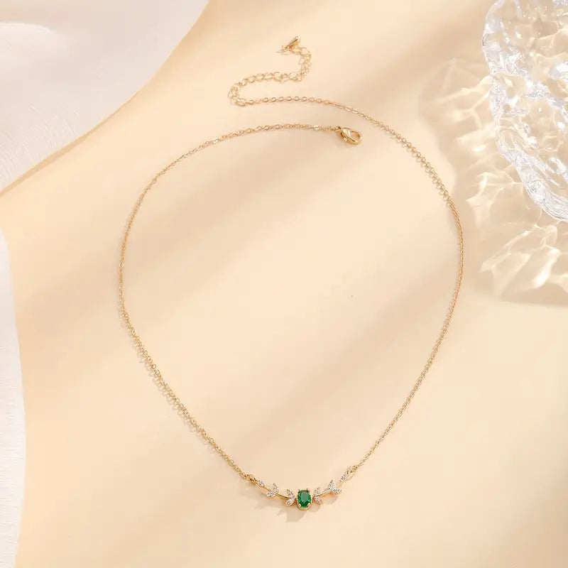 Elegant Copper Leaf & Branch Necklace with Cubic Zirconia for Women.