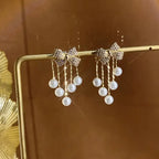 Faux Pearl Tassel Bow Decor Stud Earrings.