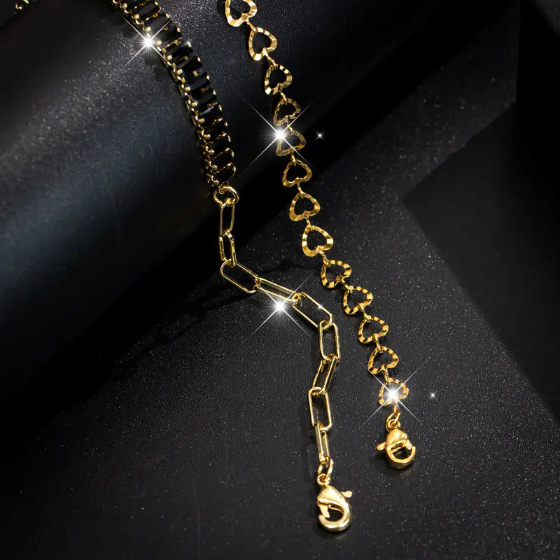2pcs Spring/Summer Women's Fashion Heart Tennis Bracelet Jewelry Set, Vintage Gothic Style Halloween Bracelets.