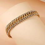Adjustable Stainless Steel Women's Bracelet with Sparkling Accents - Elegant Golden