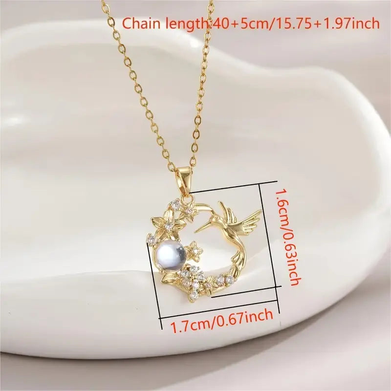 Elegant Synthetic Zirconia Bird And Floral Pendant Necklace.