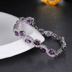 Radiant Luxury Purple Oval Link Bracelet - Exquisite Silvery Craftsmanship with Dazzling Zirconia Stones.