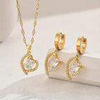 A Set of 3pcs of Stainless Steel Gold-Plated Cubic Zirconia Heart Earrings, Featuring a Light Luxury Romantic Style.