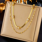 European And American Fashion Retro High-End Temperament Double-Layer Stacked Collarbone Chain Square Synthetic Gemstone Accessory Necklace