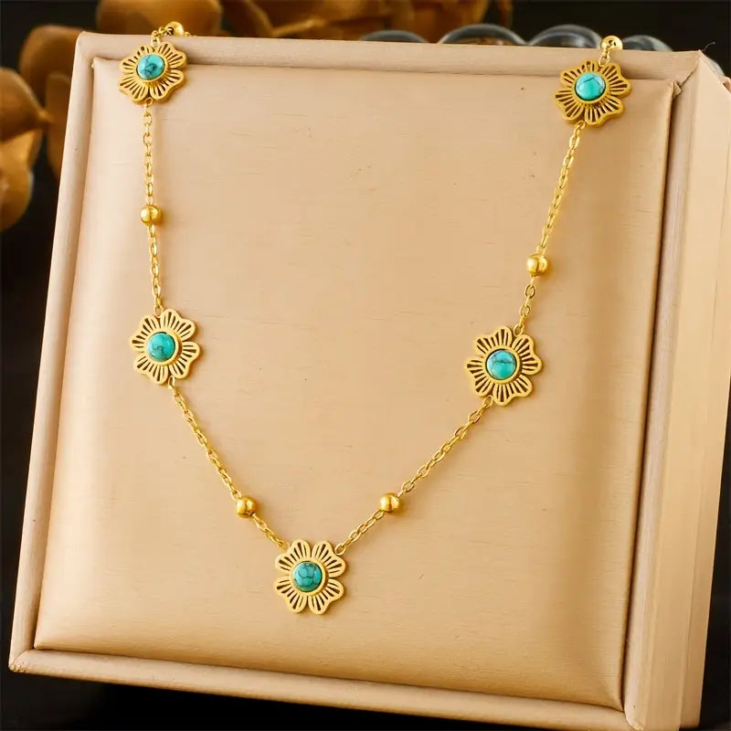 Elegant Temperament Women Jewelry Set with Stainless Steel Golden Chain Including Necklace, Earrings, Party Jewelry Gifts.