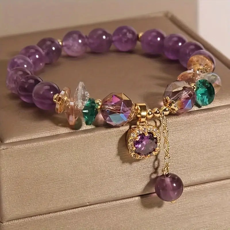 Elegant Retro Amethyst Bead Bracelet.