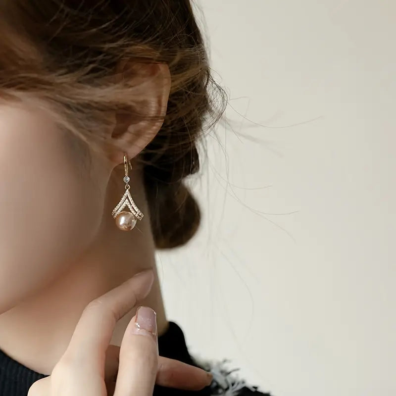 Elegant Celestial-Symbol Themed Drop Earrings with Synthetic January Birthstone Pearl.