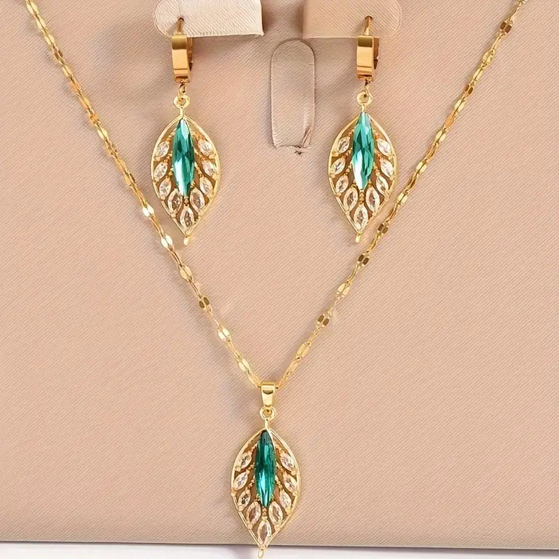 3pcs/set Luxury Stainless Steel Retro Leaves Necklace