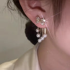 Faux Pearl Tassel Bow Decor Stud Earrings.